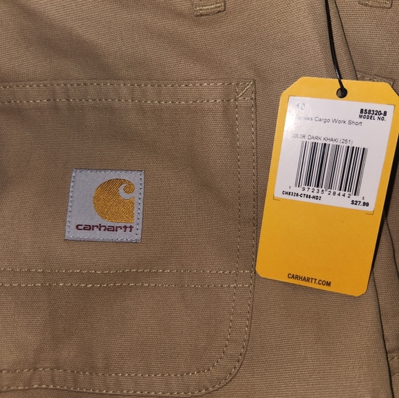 Nwt carhartt boys dark khaki canvas cargo work shorts - Picture 3 of 4